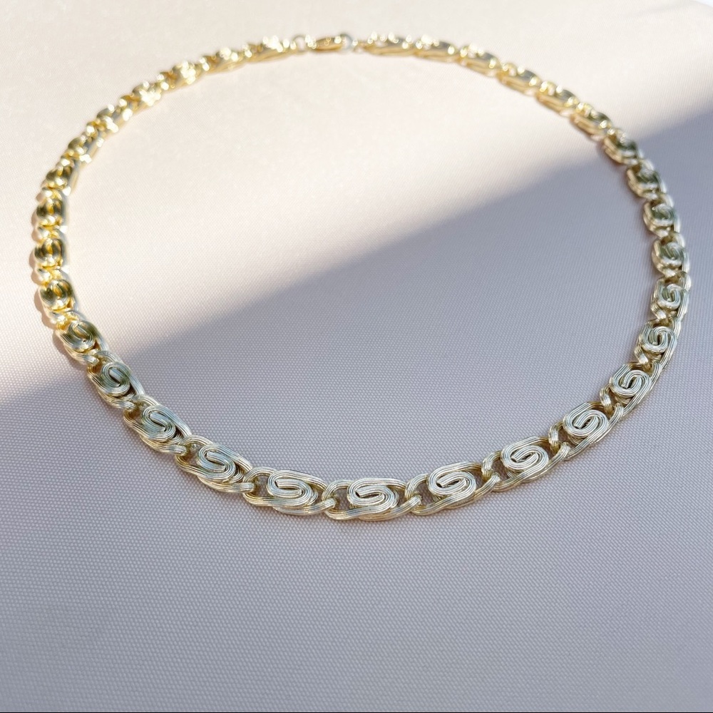 Pretty Bird 14k Vermeil Swirl Link Gold 925 Heavy Necklace - Picture 7 of 12